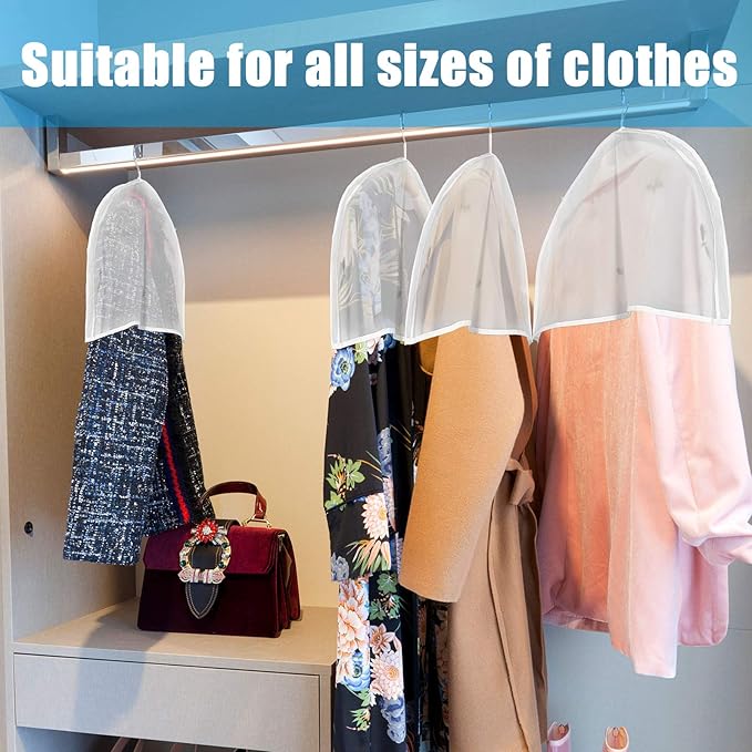 Patelai 16 Pcs Shoulder Covers for Hanging Clothes 24 x 12 x 2 Inches Plastic Garment Dust Covers Protectors with 2" Gusset for Closet Storage Suit, Coats, Jackets, Dress Closet Storage