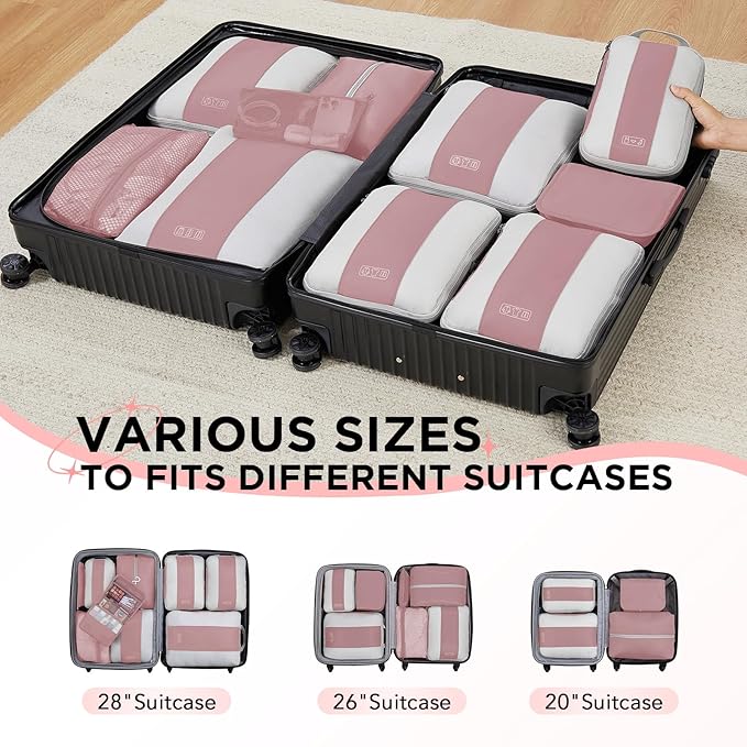 10 Set Compression Packing Cubes for Travel Essentials,Compressible Expandable Packing Cubes for Suitcase,OlarHike Luggage Organizer Bags for Travel,Handy Helper for Organizing Clothes(Light Coral)