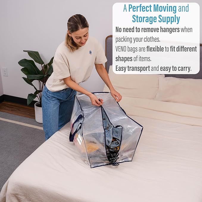 VENO 6 Pack Heavy Duty Moving Bags with Backpack Straps, Zippers & Handles, Extra Large Packing Bags for College Dorm Essentials, Moving Supplies Alternative to Cardboard Moving Boxes