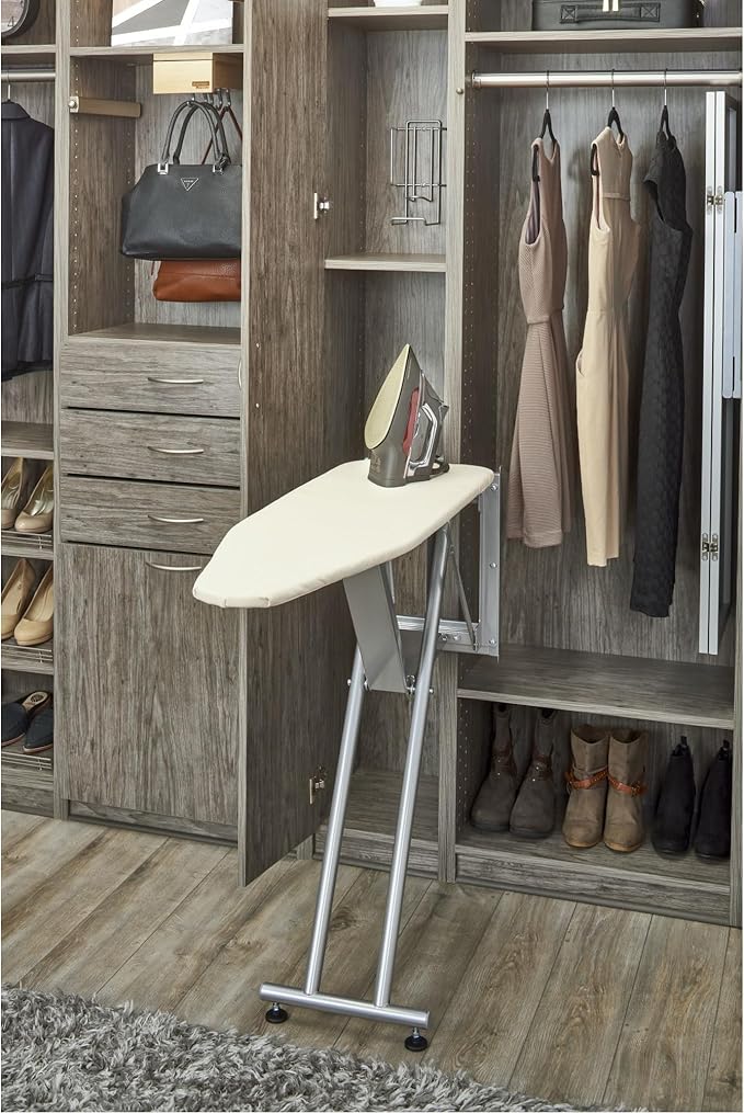 Rev-A-Shelf Sidelines Premiere Pop Up Ironing Board for Custom Laundry/Closet Systems w/Soft-Close, Metal Frame, & Adjustable Feet, CPUIBSL-14-SM-1