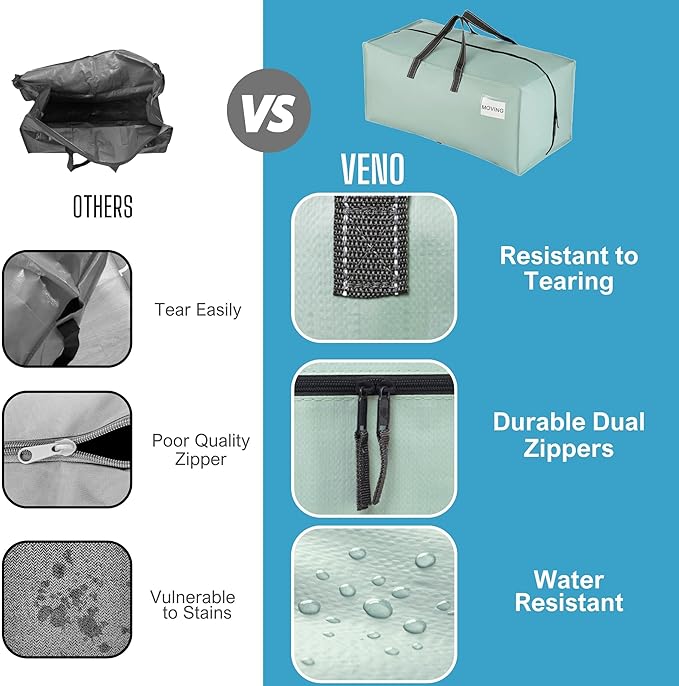 VENO 10 Pack Heavy Duty Moving Bags with Backpack Straps, Zippers & Handles, Extra Large Packing Bags for College Dorm Essentials, Moving Supplies Alternative to Cardboard Moving Boxes
