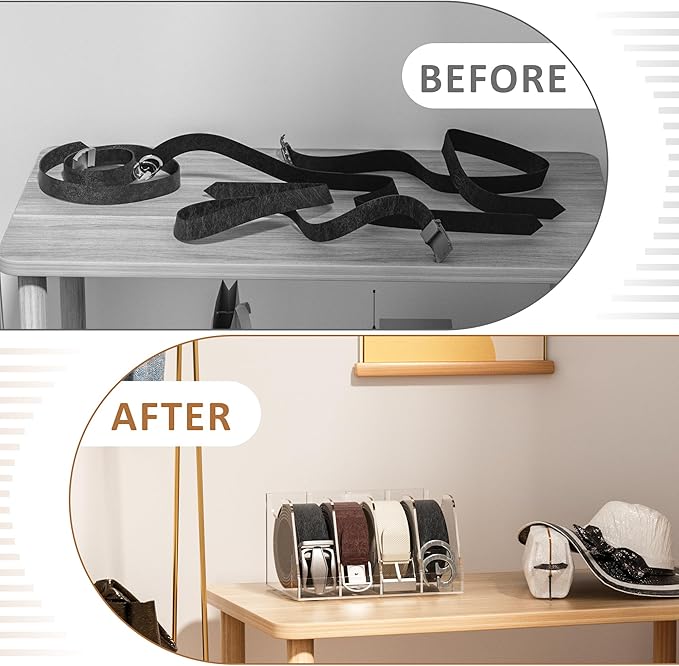 Belt Organizer 4 Compartments, Clear Acrylic Belt Storage for Closet, Wall Mount Belt Holder