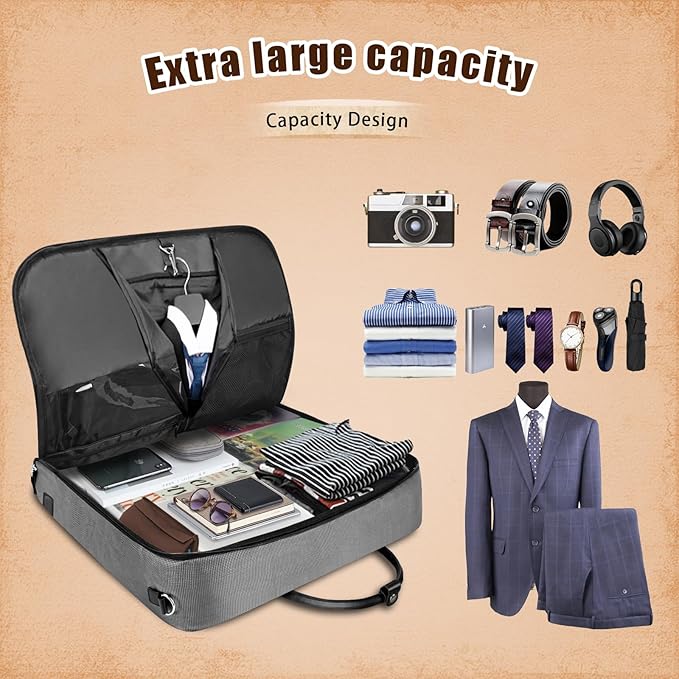 Garment Bag Travel Large Carry On Suit Bag with Strap for Business Hanging Suitcase Luggage Bags for Men Women (Grey)