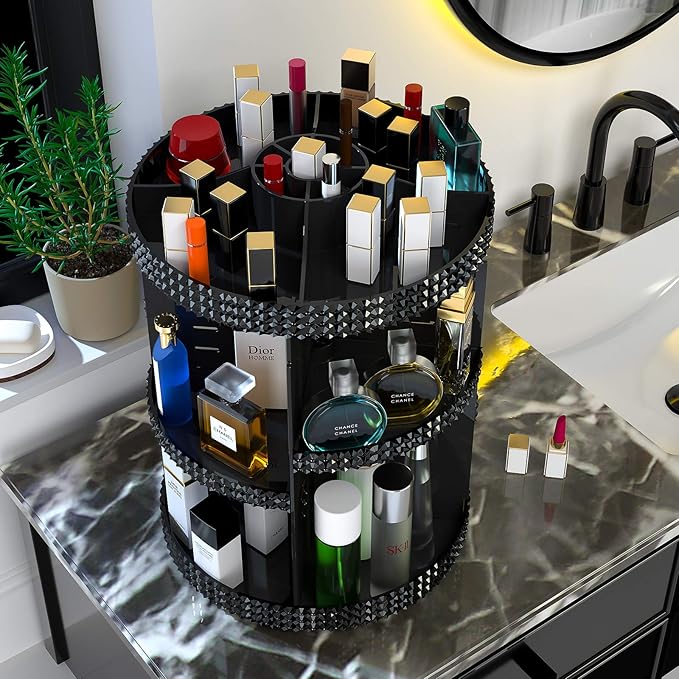 Awenia Makeup Organizer 360-Degree Rotating, Adjustable Makeup Storage, 7 Layers Large Capacity Cosmetic Storage Unit, Fits Different Types of Cosmetics and Accessories, Plus Size with Makeup Bag