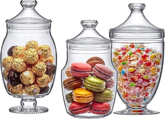 Amazing Abby - Keep - Acrylic Apothecary Jars (3-Piece Set, 52/50/46 oz) (NOT Glass), Plastic Jars with Lids, Bathroom Canisters, Candy Buffet, Wedding Display, BPA-Free and Shatter-Proof