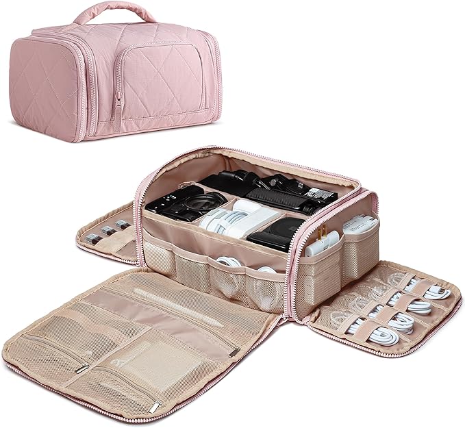 Cable Organizer Bag, Travel Cord & Charger Organizer Pouch for Tech Accessories & Electronics, Home Storage, Pink