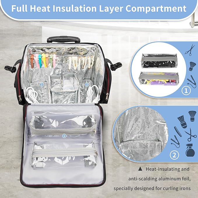 OCHEAL Rolling Makeup Train Case,with 7 Pcs Clear Makeup Bags, Makeup Case On Wheels Carry On Travel Cosmetic Organizer Suitcase, Extra Large Storage Trolley for Hairstylist Cosmetology Artist