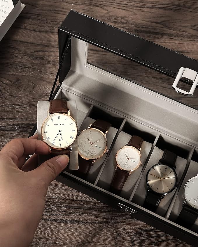 Uten Watch Boxes 6 Slots, Watch Display Storage Box PU Jewelry Collection Case Organiser Holder