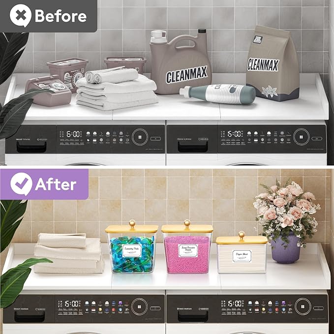 Lifewit Large Laundry Pods Container& Dryer Sheet Holder, Plastic Detergent Dispenser, Laundry Room Organization Storage Jars for Powder, Soap, Scent Booster Beads,Bamboo Lid,0.53+0.7 gal,4 Pcs