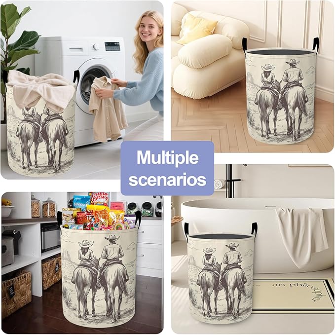 Laundry Basket-Western Cowboy Foldable Waterproof Oxford Cloth Funny Tote Bag Laundry Hamper Clothes Storage Bucket Organizer For Bathroom/Laundry Storage/Bedroom Storage Basket