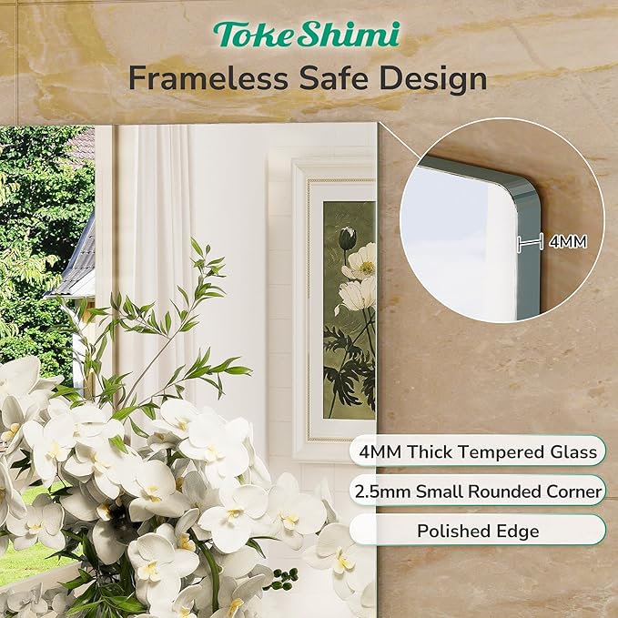 TokeShimi 42x36 Frameless Bathroom Vanity Mirrors for Over Sink, Modern Rectangle Bathroom Mirrors for Wall with Polished Edge Shatterproof Decorative Mirror for Bedroom, Living Room, Entryway