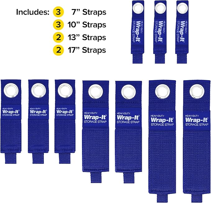 Heavy-Duty Wrap-It Storage Straps - Assorted 10-Pack (Sapphire Blue) - Hook and Loop Storage Strap, Extension Cord Organizer, Hose, Cable Straps, Rope Organizer, Electrical, Hose, Garage Wall Hanger