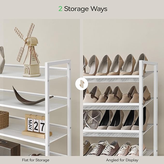 Shoe Rack, Long Shoe Organizer,Max Holds 75 Pairs,12 Tier Metal Shoe Storage Shelf,6-Tier Stackable Shoes Organizer for Garage, Entryway,White