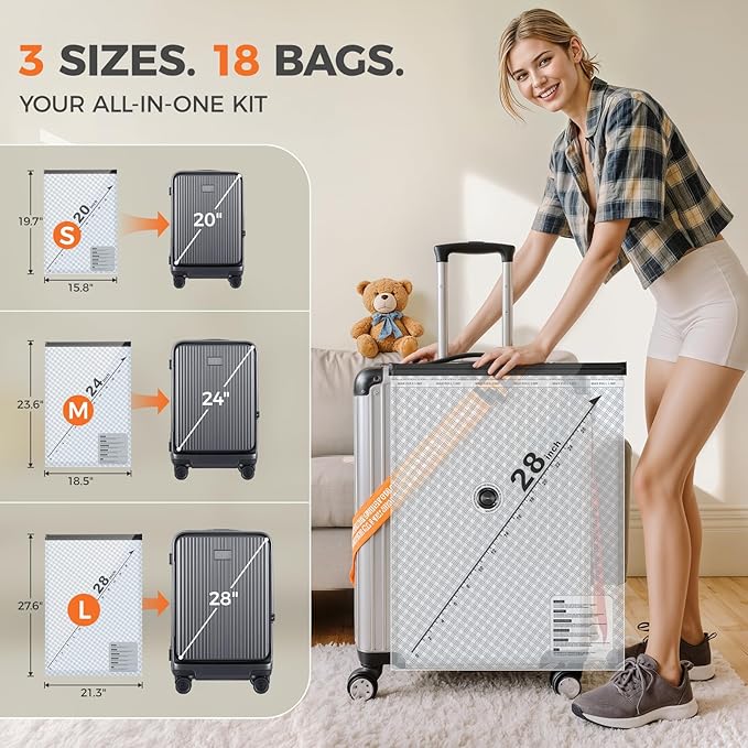 Nicetree 9-Pack Wireless Vacuum Storage Bags with Rechargeable Pump, 3 Sizes (20/24/28 Inch) Travel Vacuum Bags for Clothing, Bedding & Seasonal Storage, Space Saver for Luggage