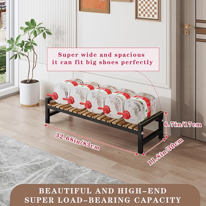 Shoe Rack Organizer for Small Spaces 1 Tier Long Narrow Shoe Stand, Closet Shoe Rack, Small Shoe Shelf for Closet Entryway Corner Garage and Bedroom Front Door - Shoe Storage Combining Wood and Metal