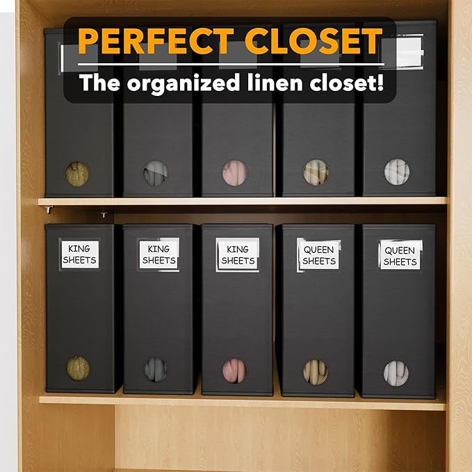 SpaceAid 10 Pack Bed Sheet Organizers and Storage, Foldable Sheet Organizer for Linen Closet, Sheets Set Folder Keeper with Window XL (Queen & King Size) Organizing Bedding Container, Black