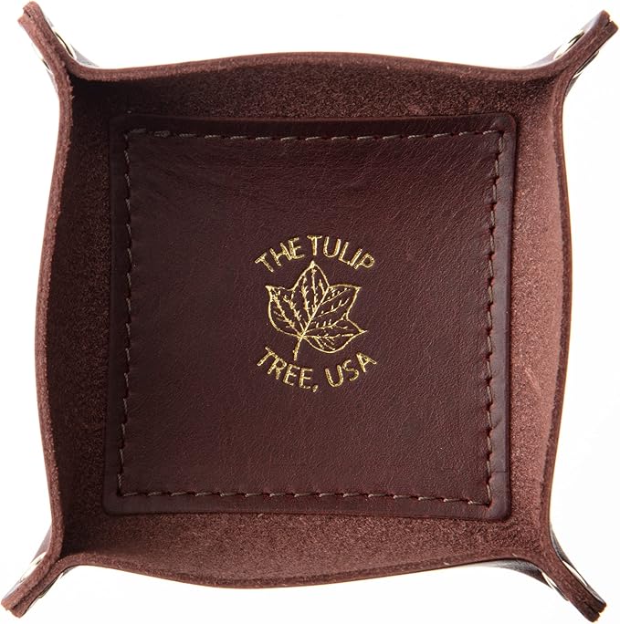 USA Handmade Premium Leather Valet Tray, Jewelry Organizer, With Brass Rivets (Burgundy, Mini)