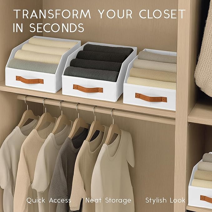 Fabric Storage Bins for Organizing - 10 Pack Large Trapezoid Collapsible Storage Bins with Front Handle, Closet Organizers and Storage for Bedroom, Home Shelves, Small Spaces, White