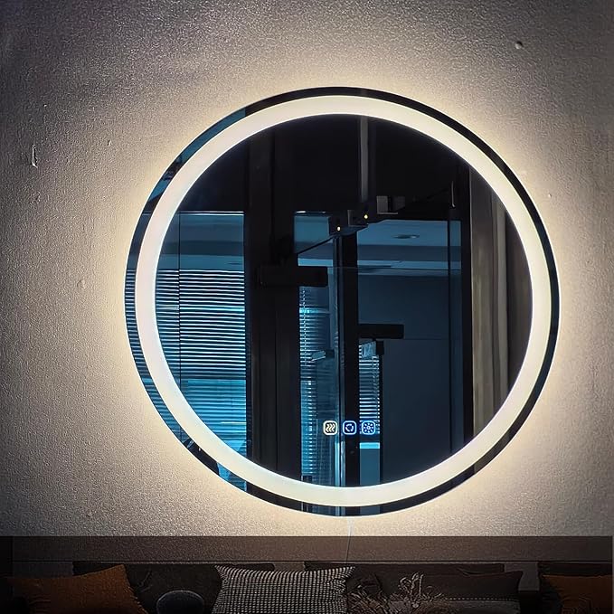 24" LED Round Bathroom Mirror – Front & Backlit Lighted Vanity Mirror, Wall-Mounted with Smart Memory Touch, Stepless Dimming, Anti-Fog, Shatterproof Design