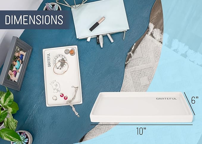 NAT & Jules Grateful 10 x 6 Ceramic Stoneware Vanity Tray - Perfect Bathroom or Kitchen Counter Organization Décor: Sponge Holder, Soap Dish, Jewelry and Perfume Tray, Grateful Cream