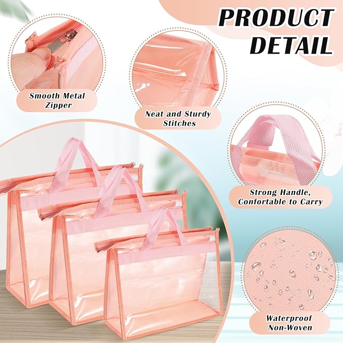 9 Pack Dust Bags for Handbags,Clear Handbag Storage Organizers,3 Sizes Purse Storage Organizer for Closet,Purse Cover Hanging Closet Organizer with Zipper,Handles and Hooks(Pink)