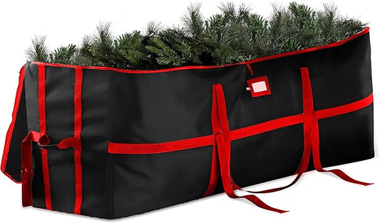 ZOBER Wide Christmas Tree Storage Bag - Maximum Accessibility - Fits 9 Ft Trees - 600D Oxford Fabric Christmas Tree Bag For Storage Box For Xmas - Strong, Durable Straps & Handles - Card Slot -Black