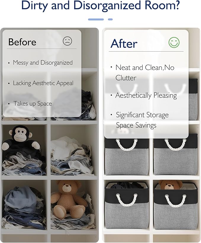 11 Inch Storage Cubes 6-Pack, Foldable Fabric Organizer Bins with Rope Handles, Cube Storage Baskets for Closet Shelves and Home Organization(Dark/Gray)