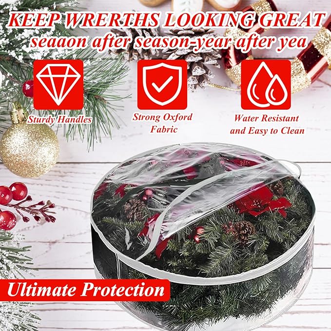 6 Pack Wreath Storage Container, 30" Wreath Storage Bag, Plastic Bag Storage Comforter Storage Bag with Sturdy Handles for Clothes, Bed Sheet, Pillow & Blanket, White