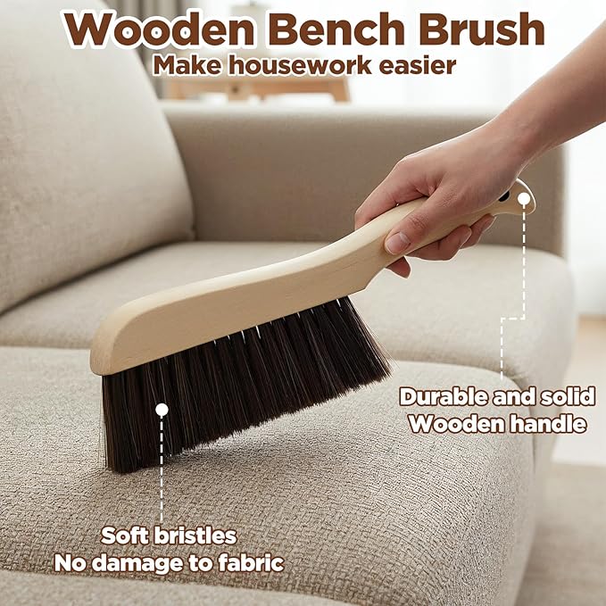 6 Pieces Wooden Hand Broom, Soft Bristle Dust Brush with Long Wood Handle, Cleaning Brush for Furniture, Car, Sofa, Bed, Fireplace, Bench, Counter, Clothes, Household Cleaning, Brown