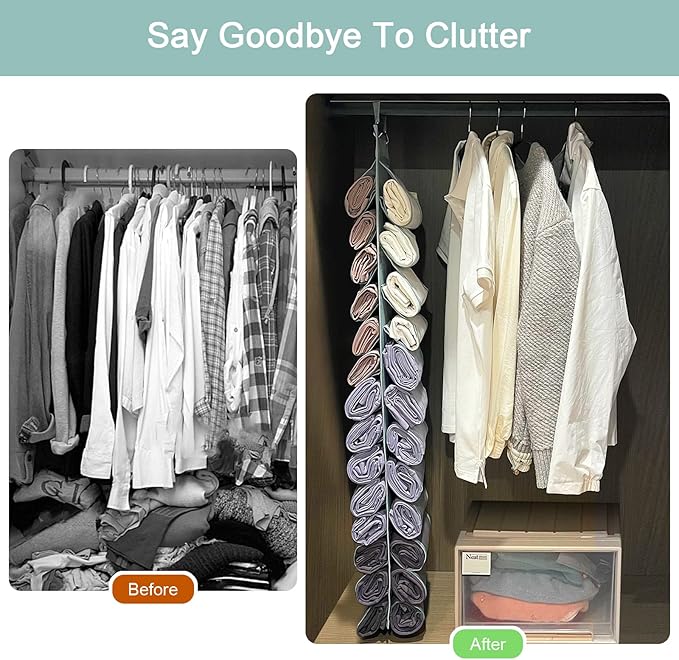 Legging Organizer Storage - 2PCS T Shirt Organizer, Hanging Closet Organizers and Storage with 26 Roll Independent Compartments for Yoga Pants, Towel, Bathing Suit (Grey)