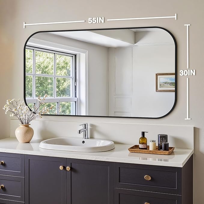 Bathroom Mirror for Wall, Large Bathroom Vanity Mirror for Over Sink 30 x 55, Black HD Reflection Shatterproof Mirror for Living Room Bedroom Entryway, Metal Frame Rectangular Shape