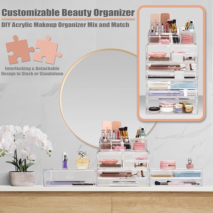Sorbus Stackable Acrylic Drawers - 1 Clear Storage Drawers for Organizing Make up Palettes, Nail Hair Accessories, Cosmetics & Beauty Supplies - 11.75"W Makeup Organizer for Vanity, Bathroom Organizer