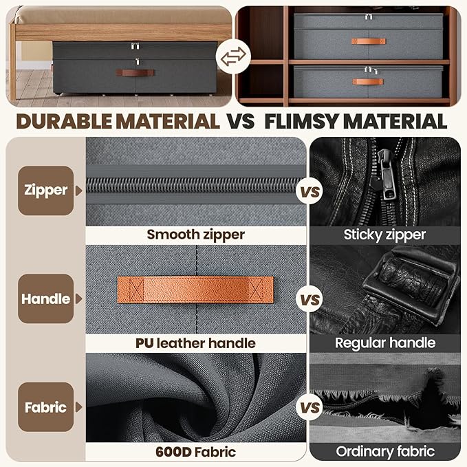 Under Bed Storage with Wheels, 2Pack 71L Under the Bed Storage Containers, Adjustable Underbed Drawer with Lids, Underbed storage Rolling Bin for Shoes, Clothes, Blankets, Grey