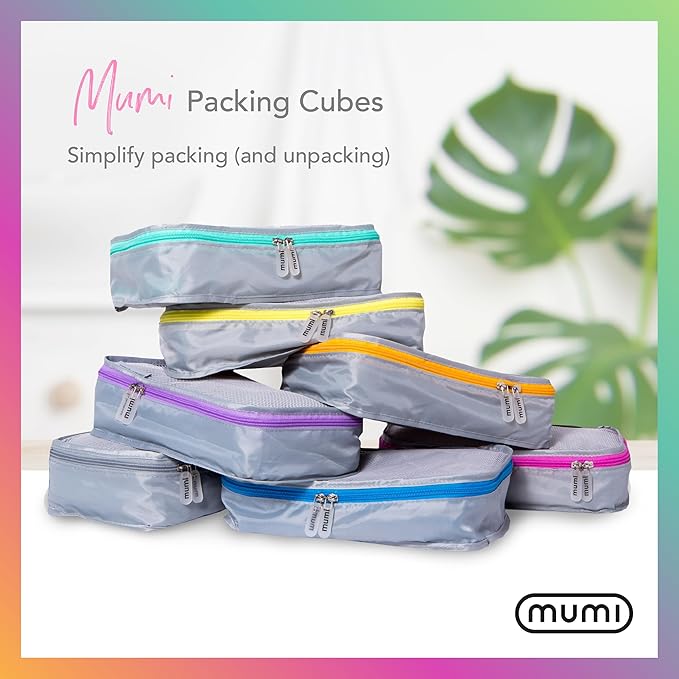 MUMI Packing Cubes - 5 Compression Packing Cubes for Travel, Luggage Organizer Bags for Suitcases, Carry-On, Duffle or Backpack – Mesh, Waterproof Bags for Clothes, Kids & Travel Accessories - Blue