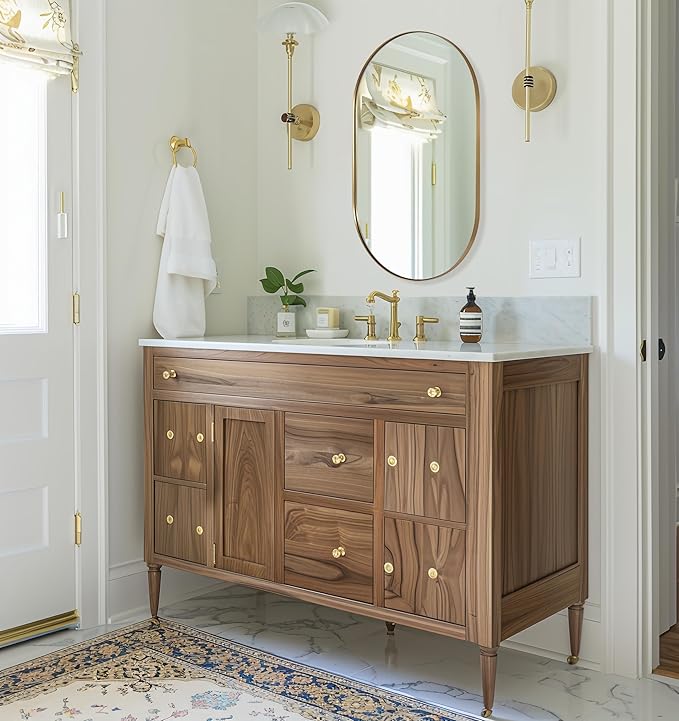 Andy Star Brass Oval Mirror, 24x40 Inch Bathroom Mirror Gold, Brass Vanity Mirror, Pill Shaped Mirrors Gold Metal Frame Stainless Steel 1’’ Deep Hang Vertically & Horizontally