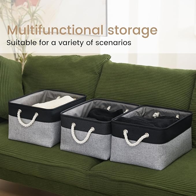 Large Storage Baskets- 15.7x11.8x8.26 inch Storage Bins for Shelves and Closet Organizing, Foldable Fabric Bin for Home Organization Clothes and Laundry (1-Pack, Black&Gray)