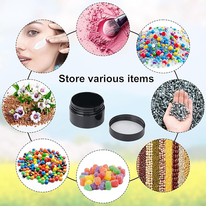 110 Packs 2 OZ Black Plastic Jars with black Lids, Body Butter Containers, Cosmetic Containers jars for Kitchen Ingredients, beads, sequins, Lotion, Cream, DIY Crafts and More by KUKLIPJIM