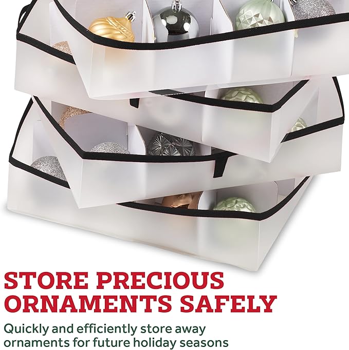 ZOBER Christmas Ornament Storage Box Plastic - Stores 64 3" Ornaments with Individual Trays - Ornament Organizer Storage Box, Durable Christmas Containers Holder - Plaid