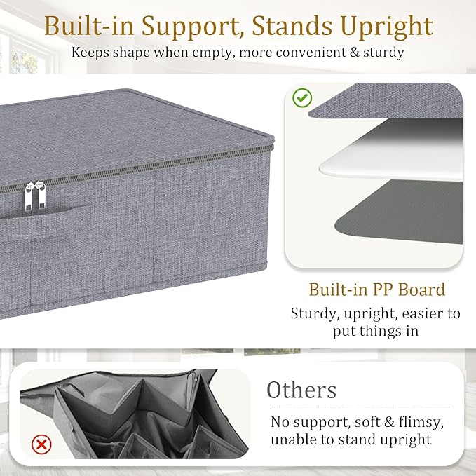 Yawinhe Underbed Bags, Storage Containers Bags with Lid, Foldable Blanket Bins, with Sturdy Zipper und Label Holders, for Clothing, 23.6''Lx11.8''Wx6''H, 4 Pack, Grey