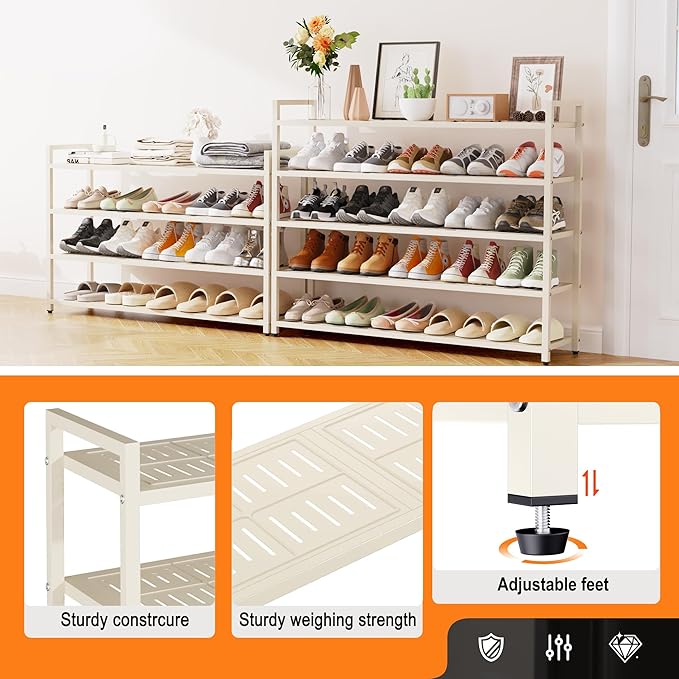 4-Tier Heavy Duty Metal Shoe Rack, 200 lbs Load Capacity Shoe Organizer with Reinforced Steel Tubes, No-Wobble Free Standing Shoe Shelf for Entryway, Closet, Bedroom, Dorm – Easy Assembly, Black
