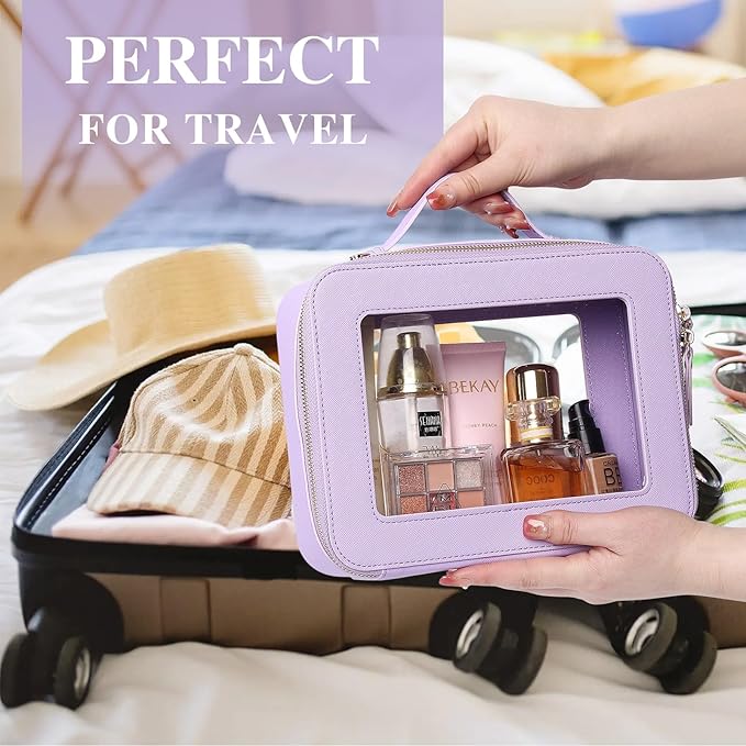 Pinkmik Clear Makeup Bag Waterproof Travel Case for Cosmetics and Toiletries Women's Purse Organizer and Clear Car Bag with Zipper (X/Purple, L+M+MINI)