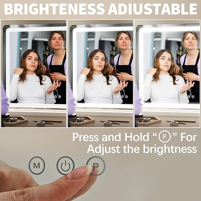 FENNIO 23" x 18" Vanity Mirror with Lights，LED Makeup Mirror，Hollywood Mirror with 3 Color Modes & Adjustable Brightness，Vanity Mirror White