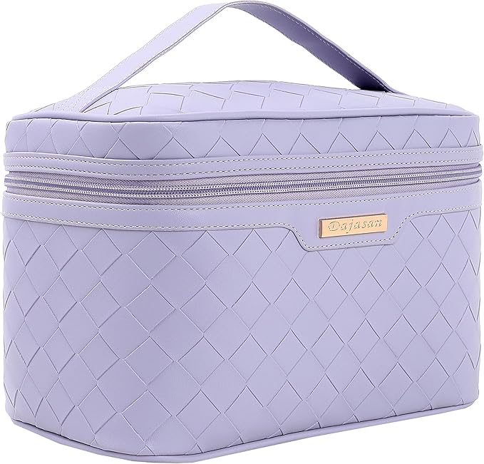 Dajasan Makeup Bag, Travel Cosmetic Bag for Girls Women, Large Capacity Makeup Organizer Case, Travel Toiletry Bag, PU Leather Waterproof 11.81 x 6.7 x 7.09 Inch (Purple)