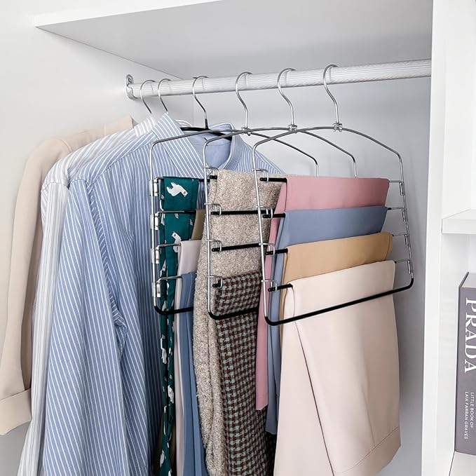 Multi-Layer Metal Pants Hangers, 3 Pack, 5 Swing Arms, Non-Slip