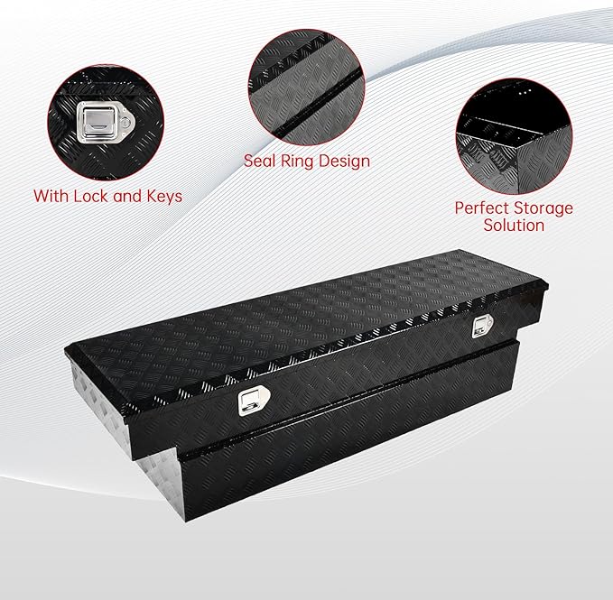 70''Inch Aluminum Truck Tool Box Truck Bed Toolbox Truck Trailer Chest Box Trailer Underbody Storage Organizer Waterproof Square Storage Organizer w/Lock & Keys Black(‎69.88" Lx20 Wx17.5 H)