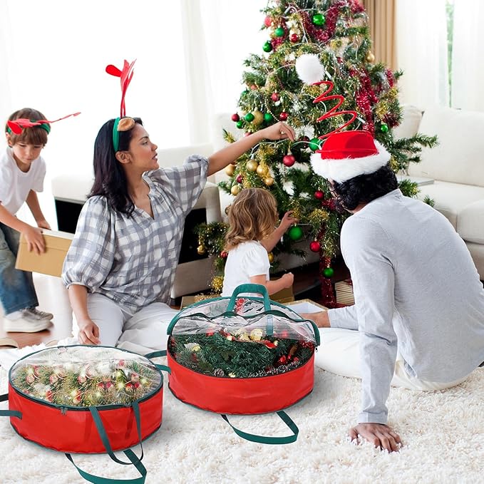 Shappy 2 Pcs Christmas Wreath Storage Bag Clear Wreath Box Wreath Storage Containers with Clear Window and Handle Christmas Garland Storage Containers for Xmas Holiday Seasonal Storage (24 Inch)