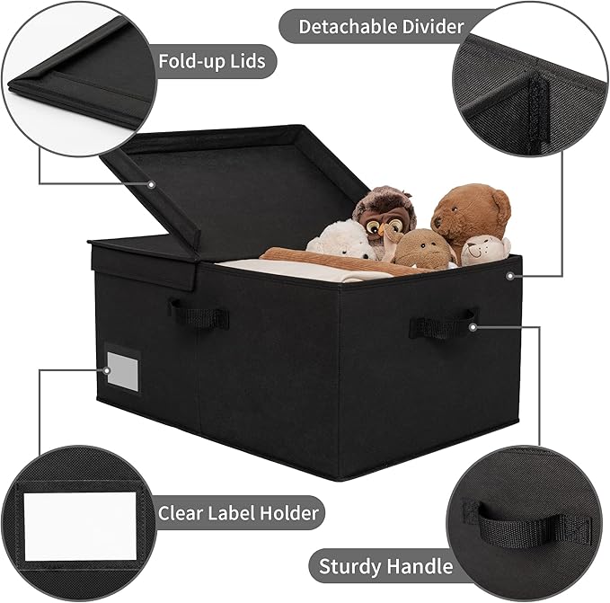 GRANNY SAYS Black Storage Bin with Lid, Fabric Closet Organizers and Storage Baskets, Extra Large Storage Box for Clothes, Memory Keepsake Box, 1-Pack
