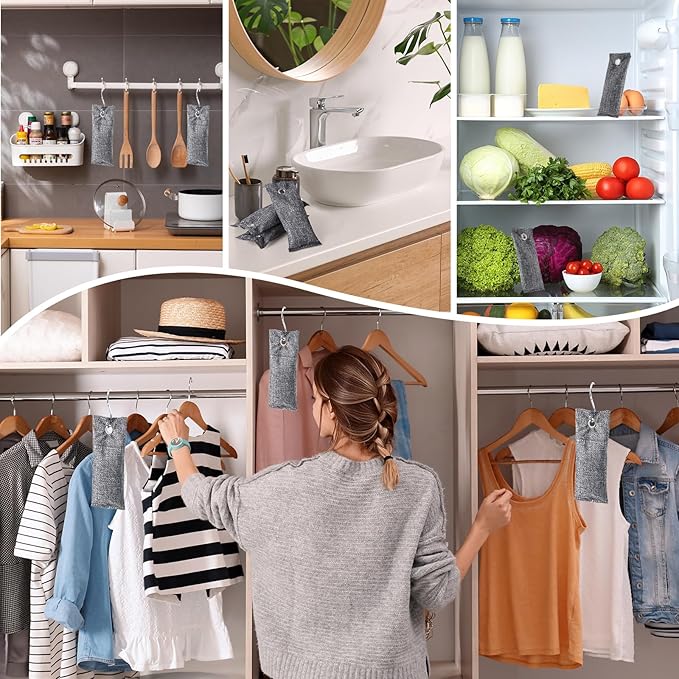 8Pack Activated Charcoal Odor Absorber, Odor Eliminator for Strong 0dor,Shoe Deodorizer,Bamboo Charcoal Air Purifying For in Car,Closet,Shoe, Basement(50g/1.77oz Each)