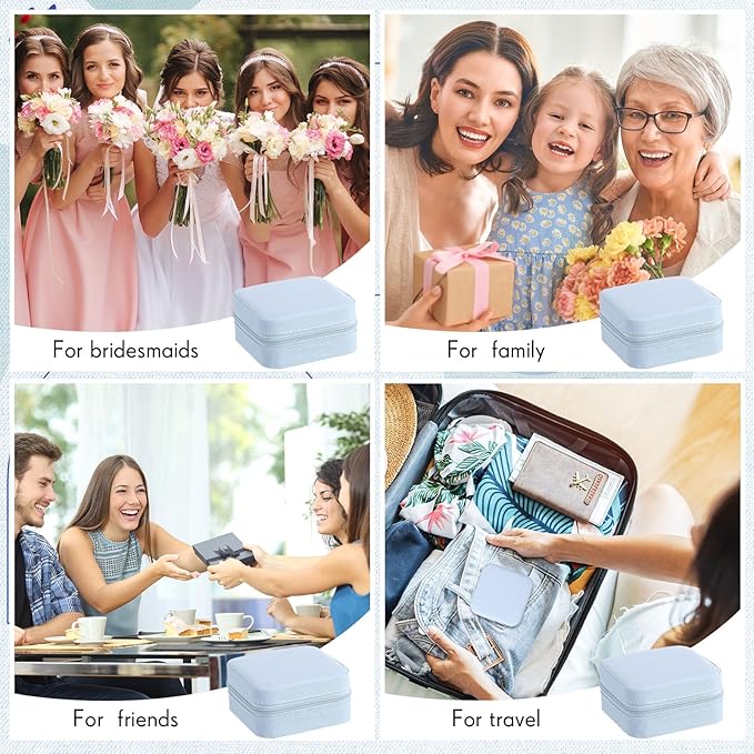 Taiyin 6 Pcs Travel Jewelry Case, Valentines Day Gifts for Her- Small Jewelry Organizer Box Bridesmaid Gifts for Women Girls (Blue)