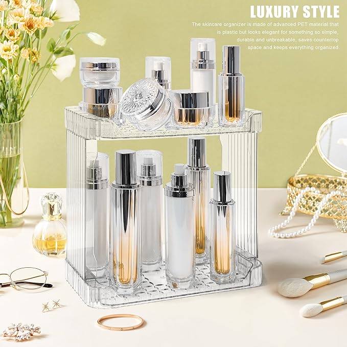 Bathroom Counter Organizer Cosmetics Skincare Organizers Skincare Makeup Organizer Countertop Holder for Perfume-2 Tier-Clear
